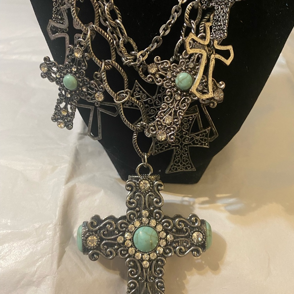 Napier Large Gunmetal Multi-cross Pendant Necklace - Picture 7 of 7